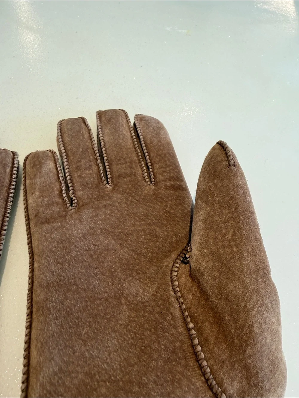 Brown Suede Faux Shearling-Trim Winter Gloves